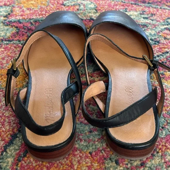 Madewell | Women’s Black Leather The Jeanne Slingback Adjustable Strap Flats 7 - Picture 11 of 16